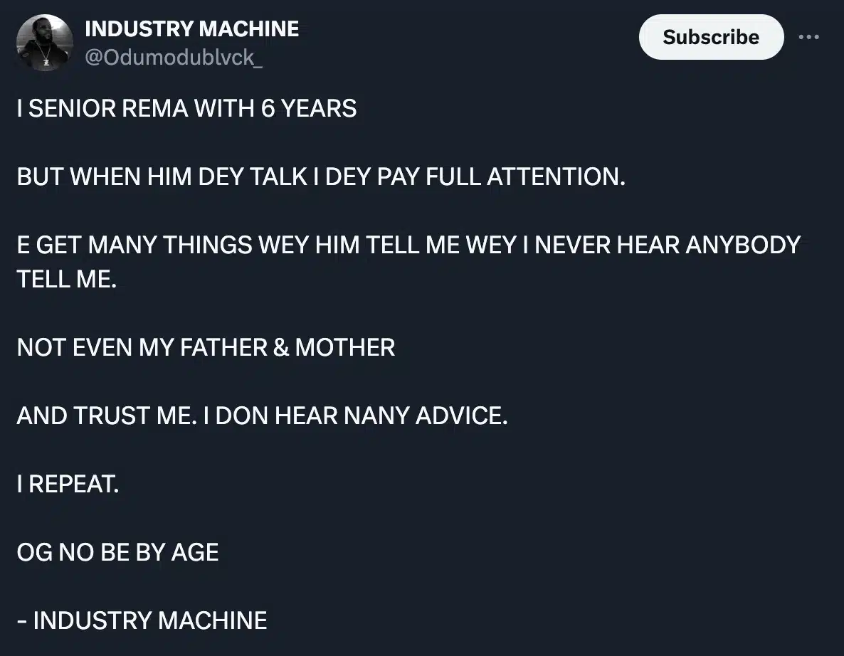 Odumodublvck reminisce wise words from Rema despite age difference 